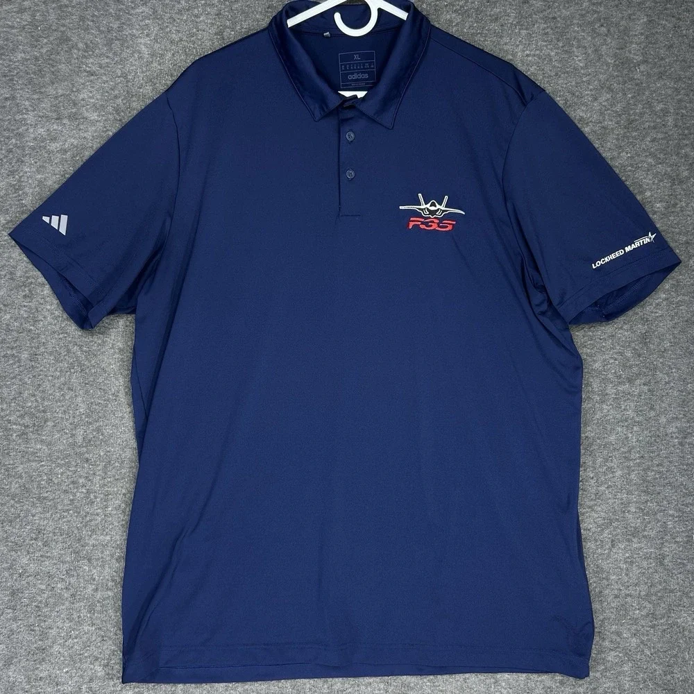 Lockheed Martin F-35 Polo Shirt Men's XL Blue Performance Short Sleeve Adidas